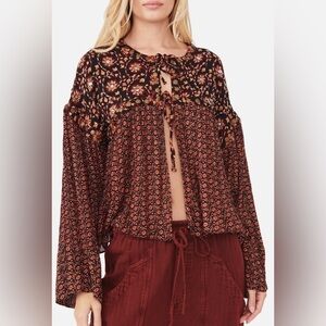 Free People Malia Babydoll Jacket Top Black Combo